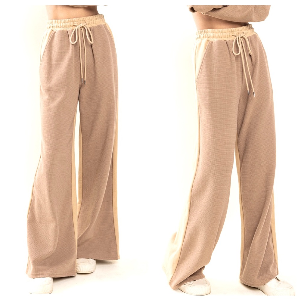 01 Comfy Waffle Contrast Sweatshirts and Pants Set - Picture 3 of 4